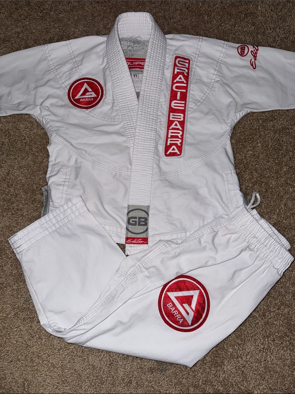 Gracie Barra Kids White Jiu-Jitsu Gi with Red Logos